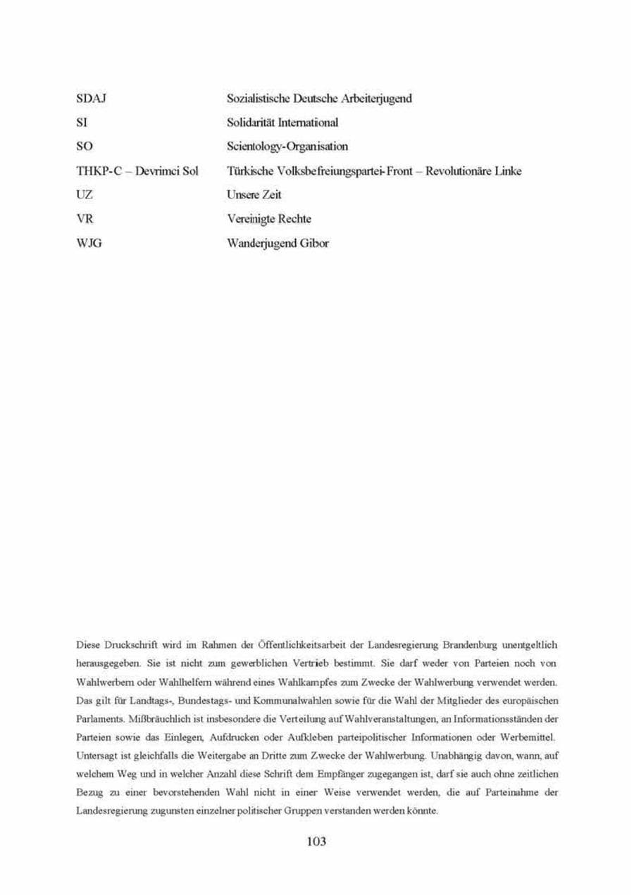 Seite 103 des Verfassungsschutzbericht 1999 Brandenburg