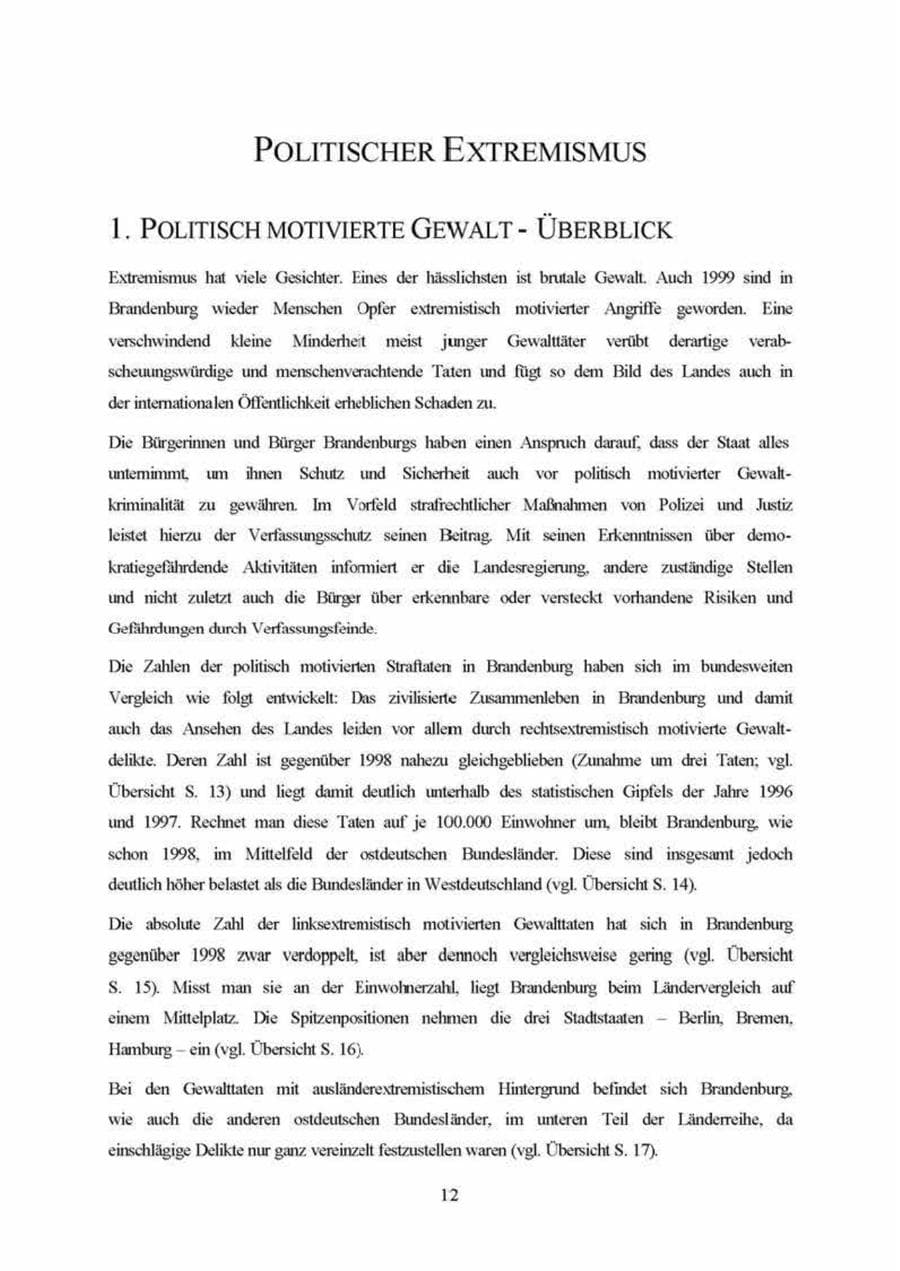Seite 12 des Verfassungsschutzbericht 1999 Brandenburg