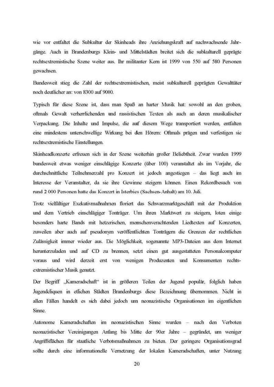 Seite 20 des Verfassungsschutzbericht 1999 Brandenburg