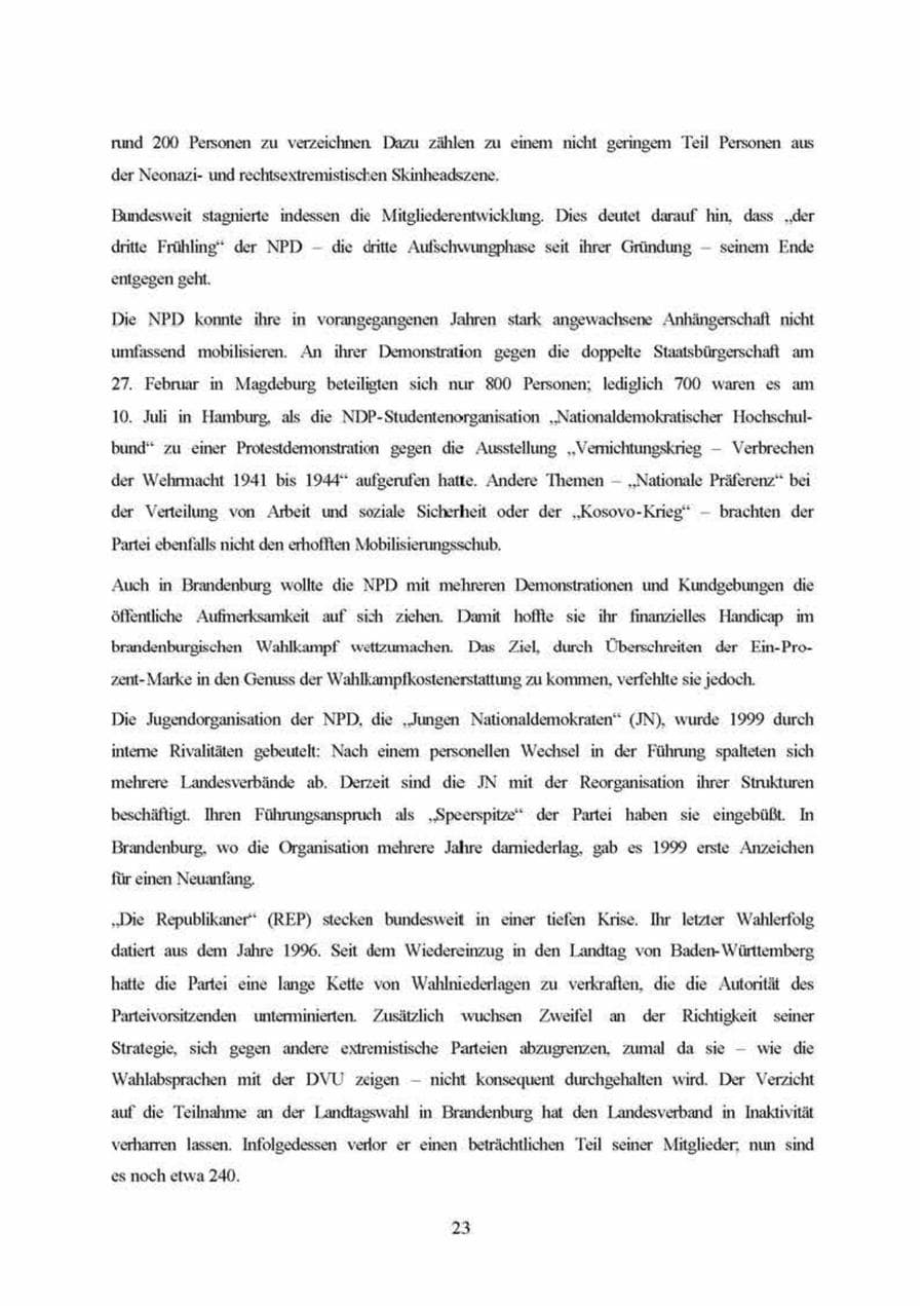 Seite 23 des Verfassungsschutzbericht 1999 Brandenburg