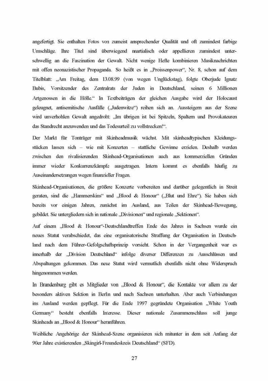 Seite 27 des Verfassungsschutzbericht 1999 Brandenburg