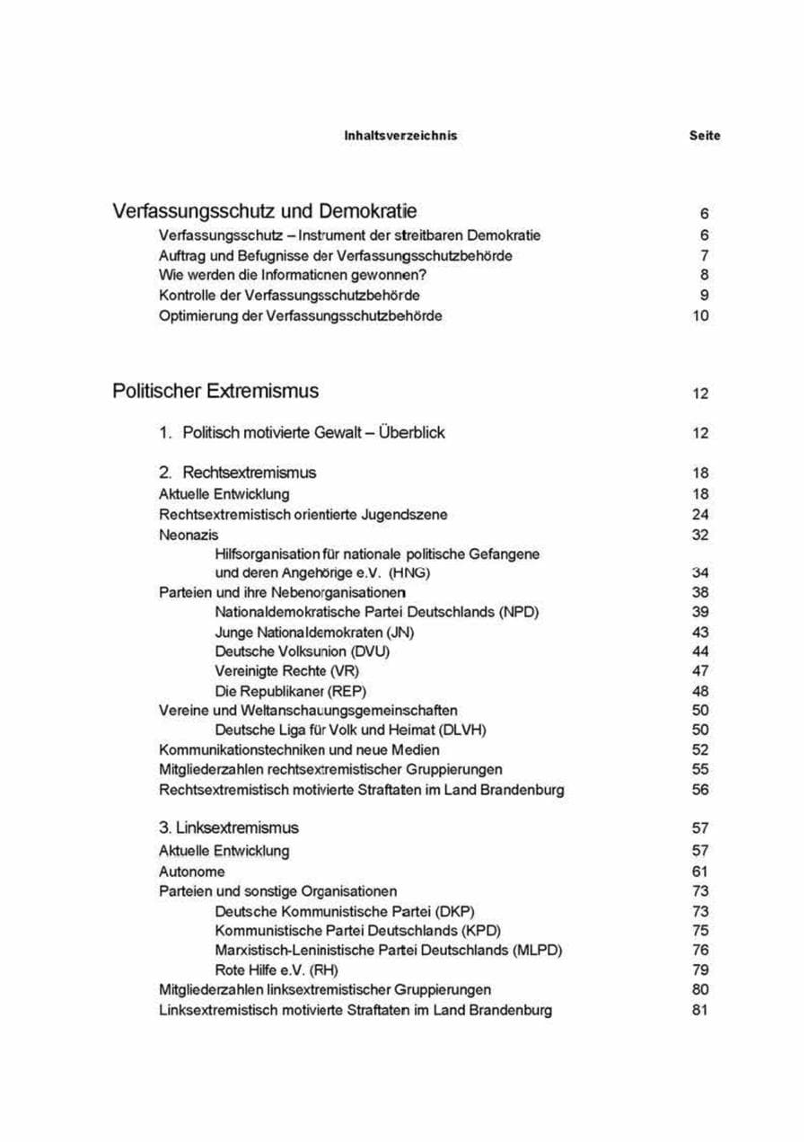 Seite 4 des Verfassungsschutzbericht 1999 Brandenburg