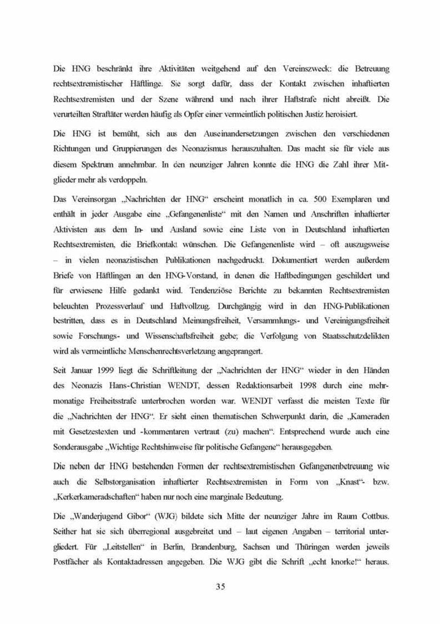 Seite 35 des Verfassungsschutzbericht 1999 Brandenburg
