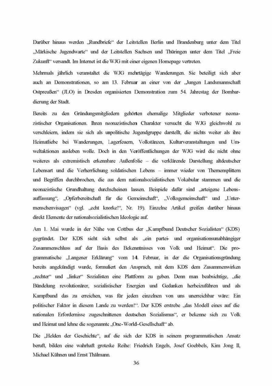 Seite 36 des Verfassungsschutzbericht 1999 Brandenburg