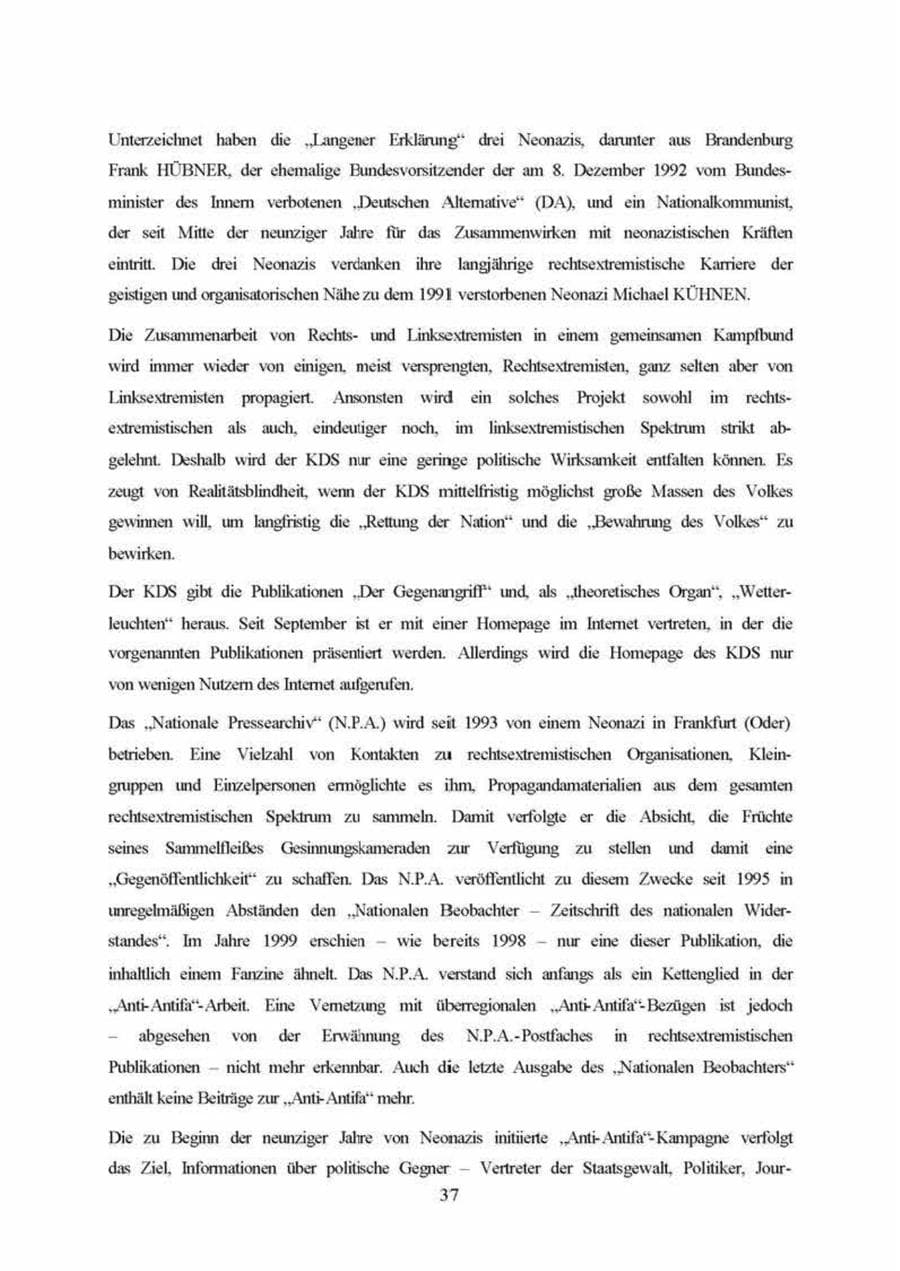 Seite 37 des Verfassungsschutzbericht 1999 Brandenburg