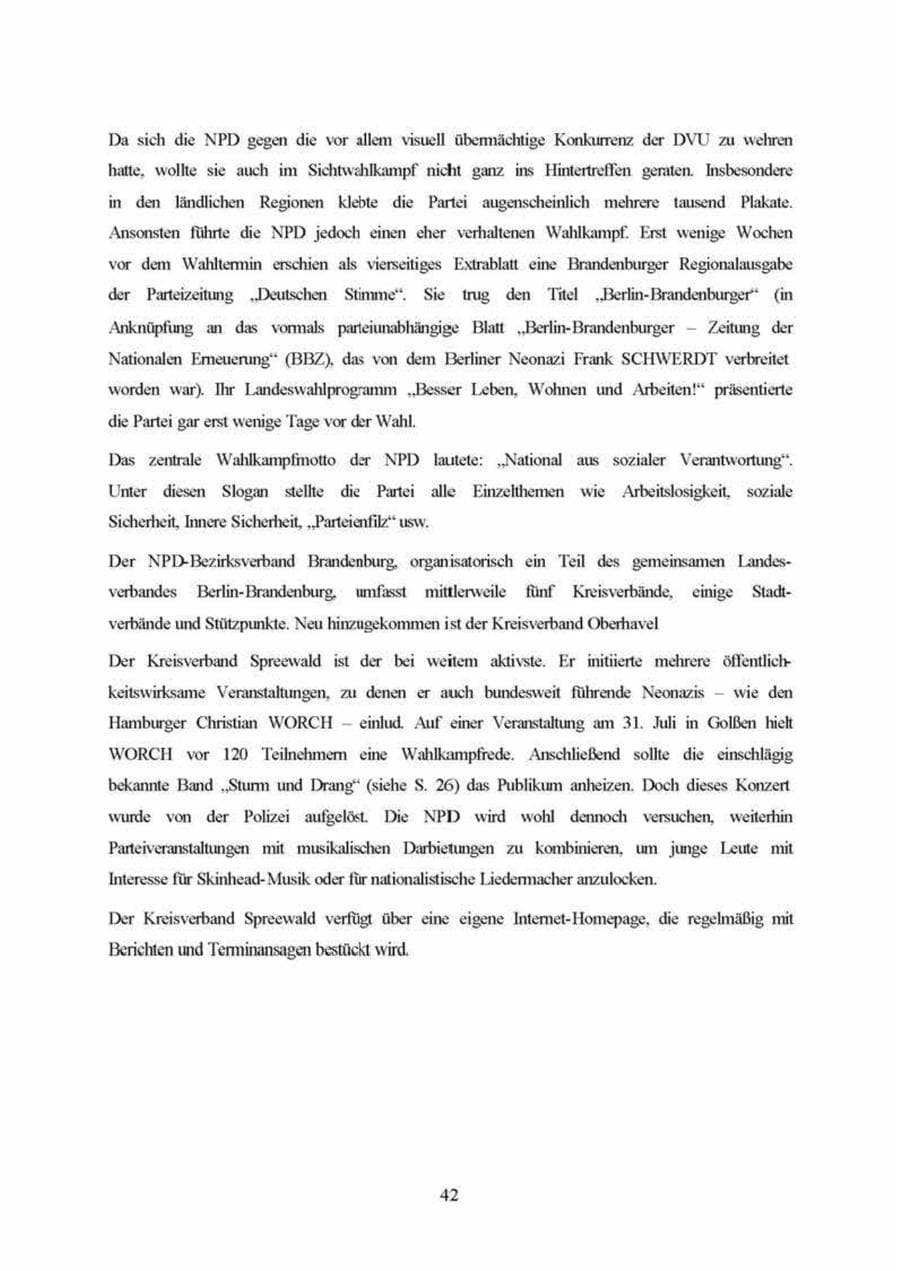 Seite 42 des Verfassungsschutzbericht 1999 Brandenburg