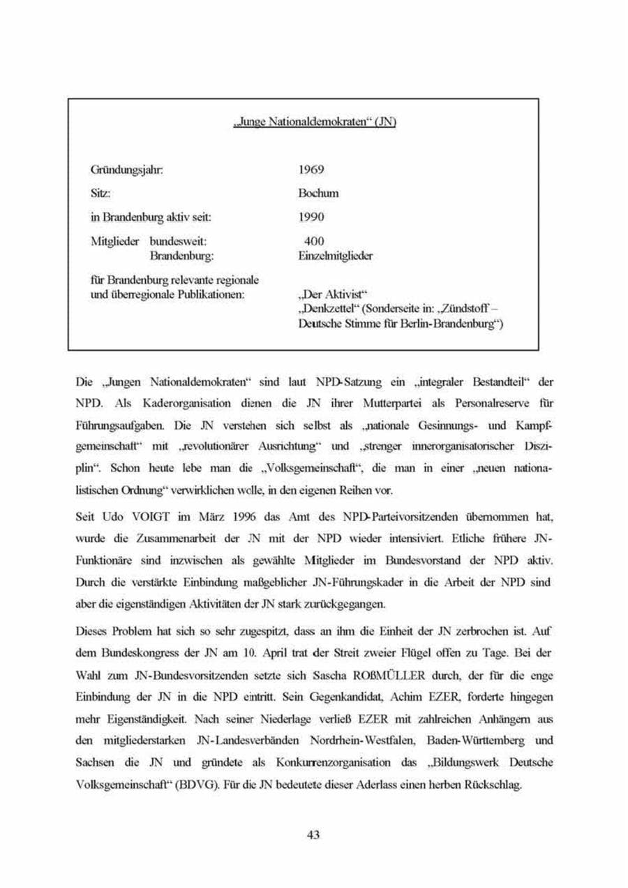 Seite 43 des Verfassungsschutzbericht 1999 Brandenburg