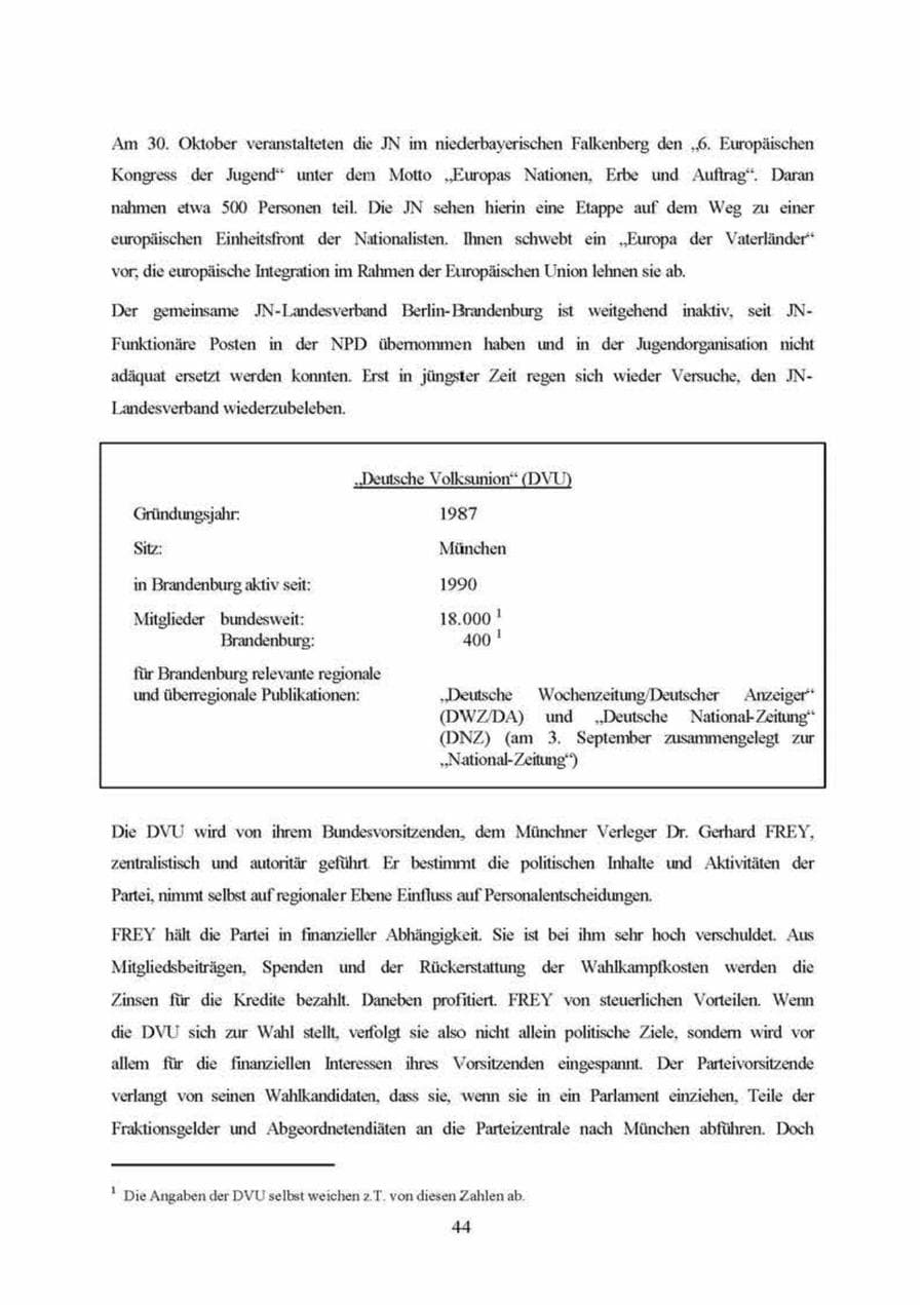 Seite 44 des Verfassungsschutzbericht 1999 Brandenburg