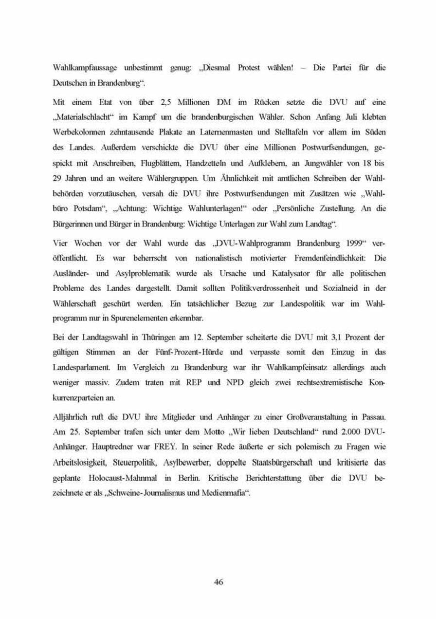 Seite 46 des Verfassungsschutzbericht 1999 Brandenburg