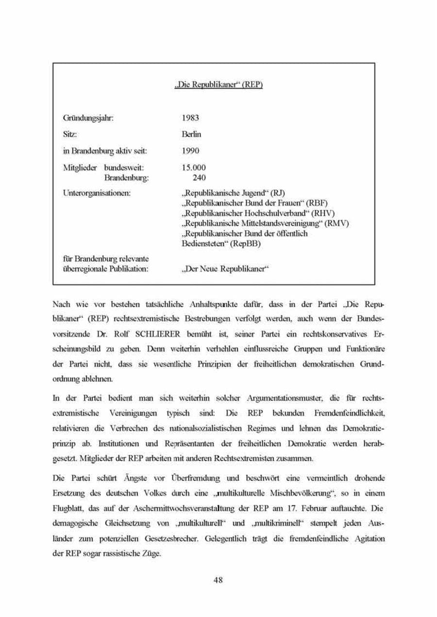 Seite 48 des Verfassungsschutzbericht 1999 Brandenburg
