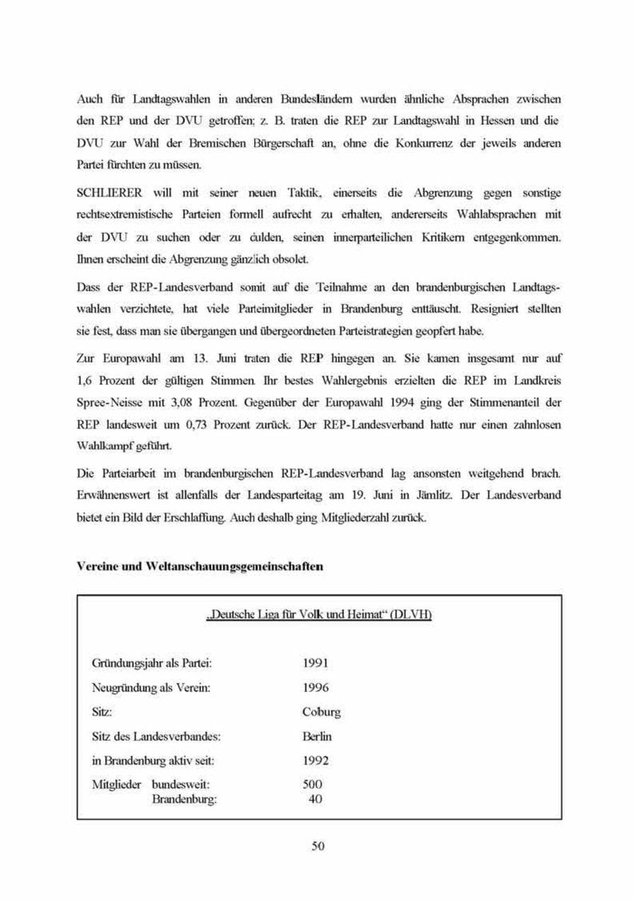 Seite 50 des Verfassungsschutzbericht 1999 Brandenburg