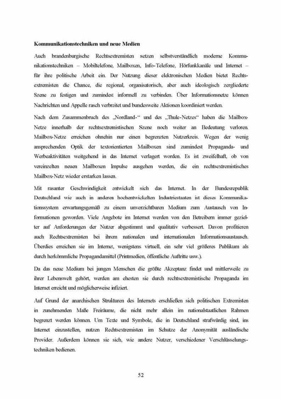 Seite 52 des Verfassungsschutzbericht 1999 Brandenburg