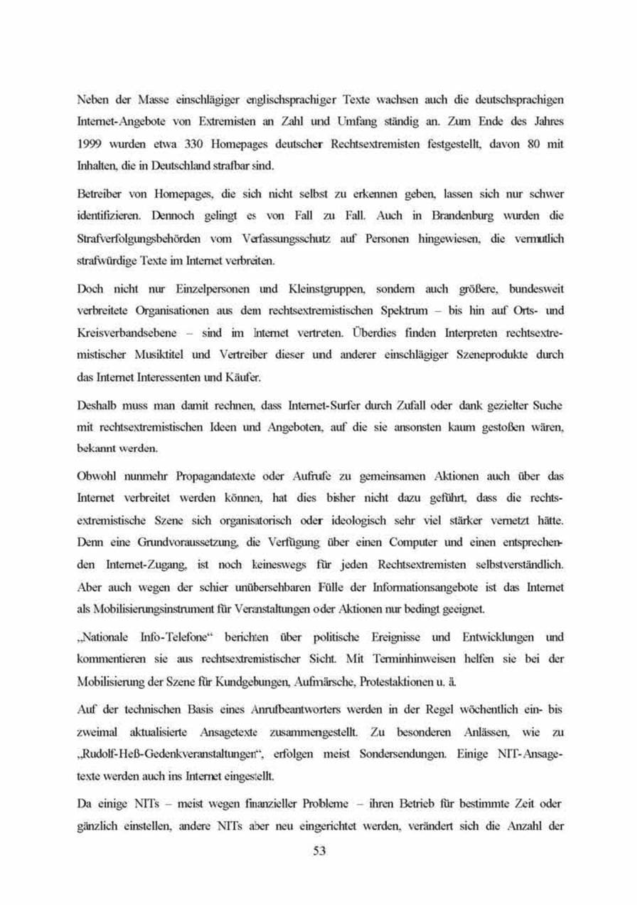 Seite 53 des Verfassungsschutzbericht 1999 Brandenburg