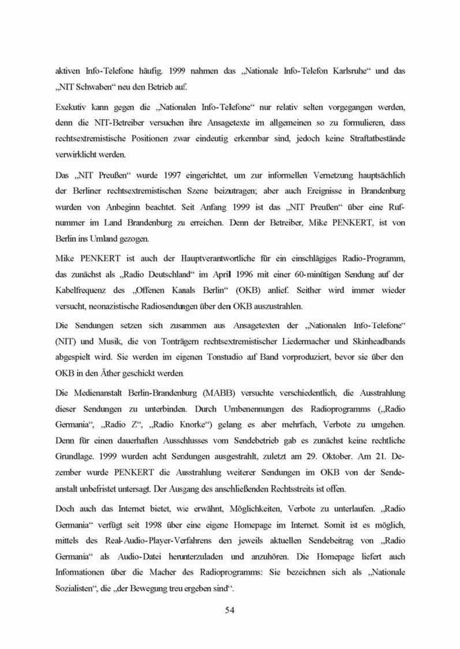 Seite 54 des Verfassungsschutzbericht 1999 Brandenburg