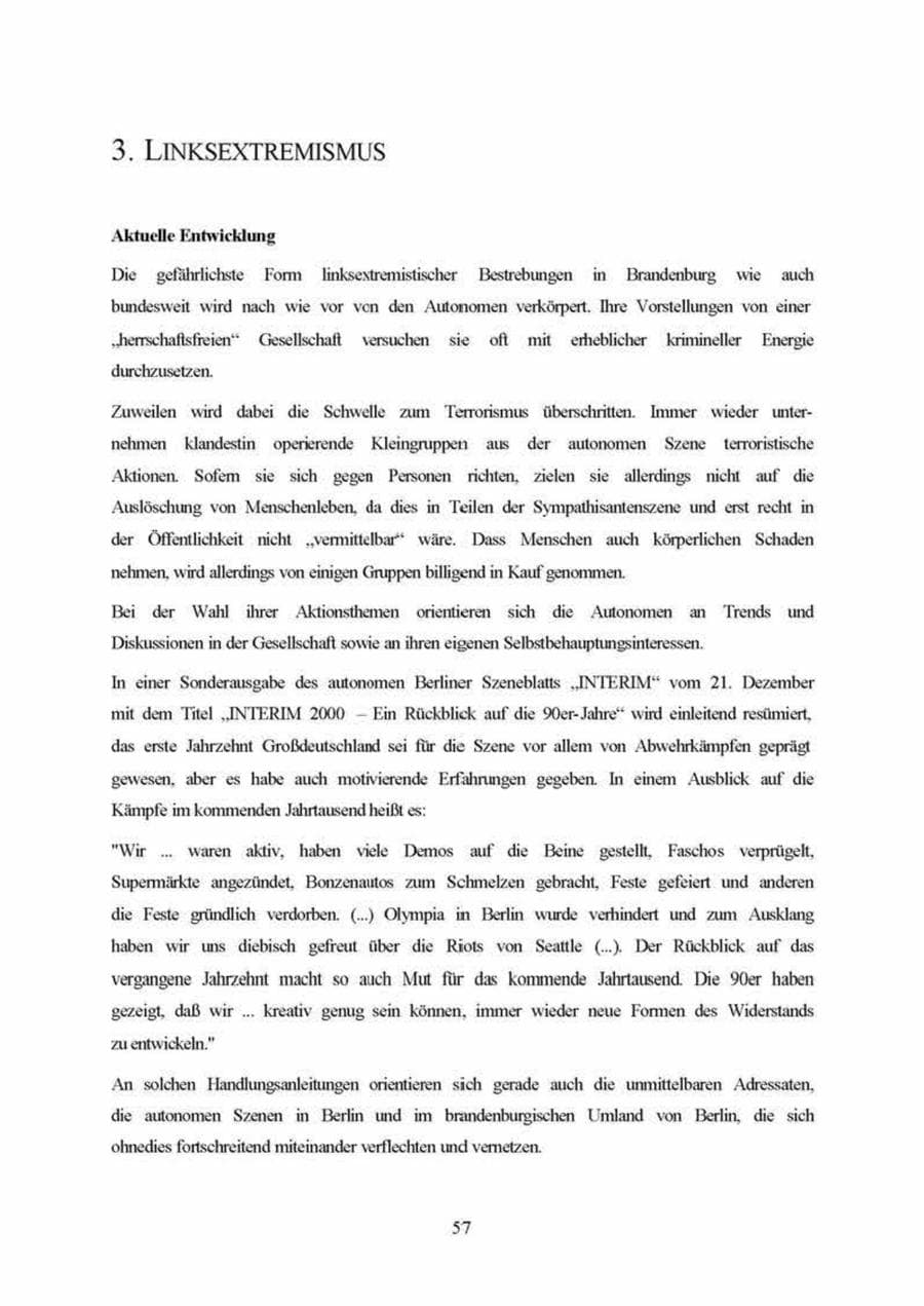 Seite 57 des Verfassungsschutzbericht 1999 Brandenburg