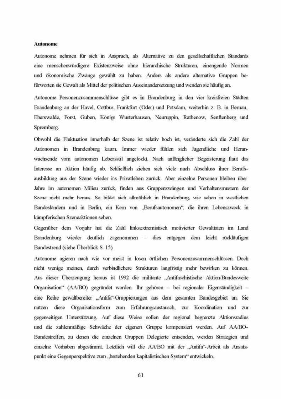 Seite 61 des Verfassungsschutzbericht 1999 Brandenburg