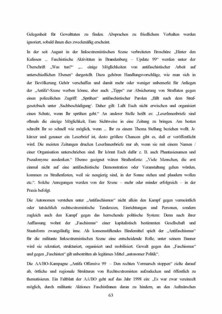 Seite 63 des Verfassungsschutzbericht 1999 Brandenburg