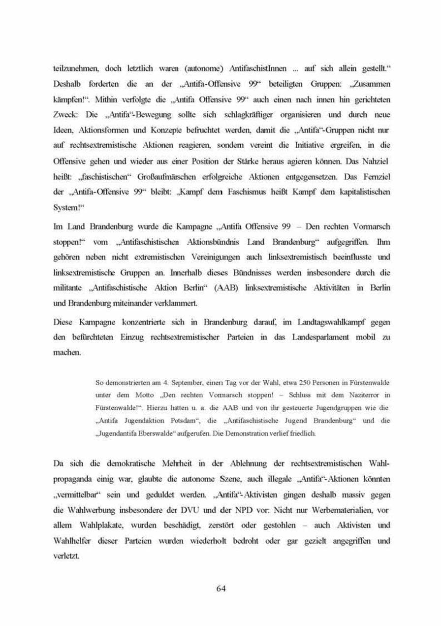 Seite 64 des Verfassungsschutzbericht 1999 Brandenburg