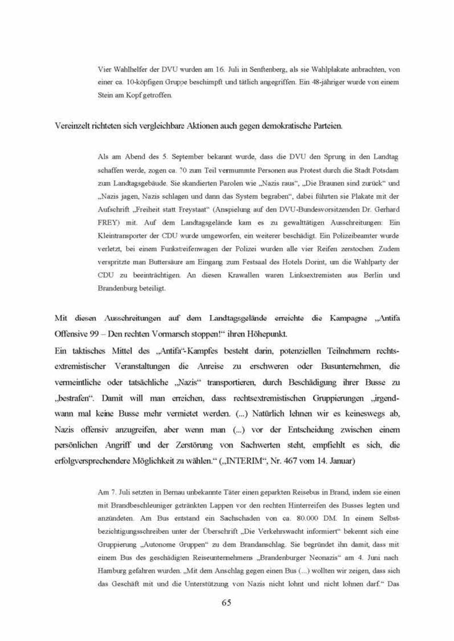 Seite 65 des Verfassungsschutzbericht 1999 Brandenburg