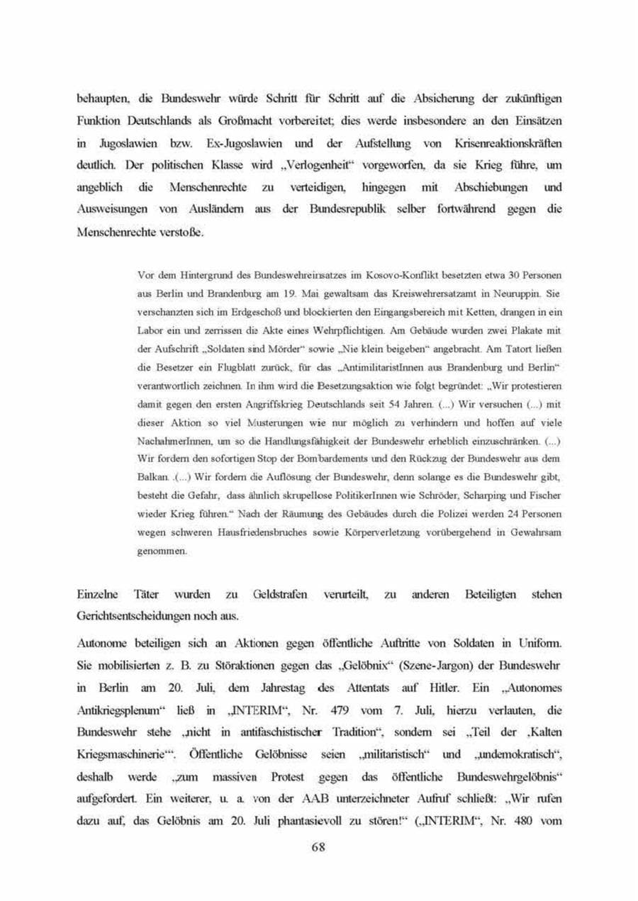 Seite 68 des Verfassungsschutzbericht 1999 Brandenburg