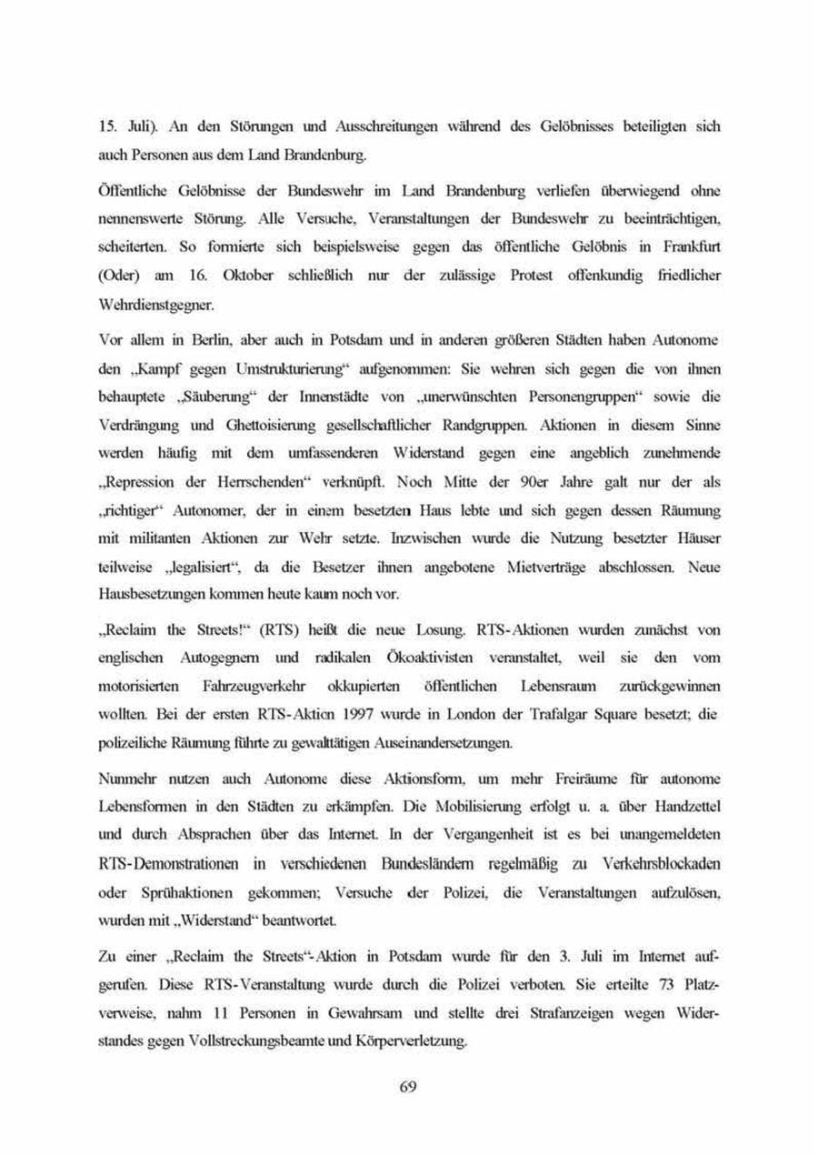 Seite 69 des Verfassungsschutzbericht 1999 Brandenburg