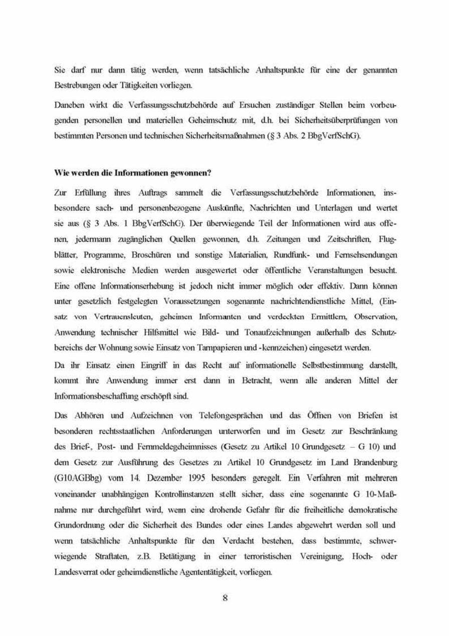Seite 8 des Verfassungsschutzbericht 1999 Brandenburg