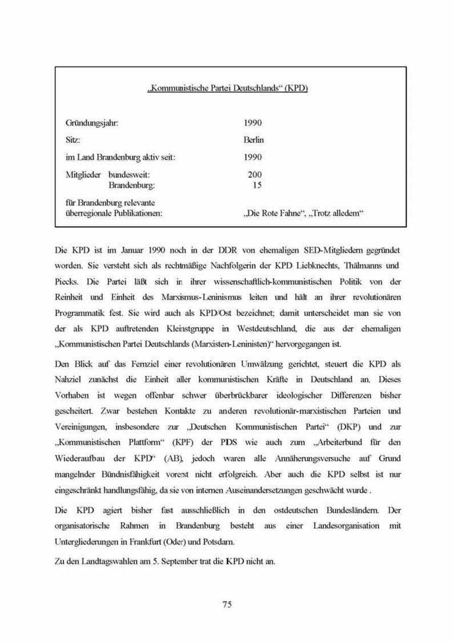 Seite 75 des Verfassungsschutzbericht 1999 Brandenburg