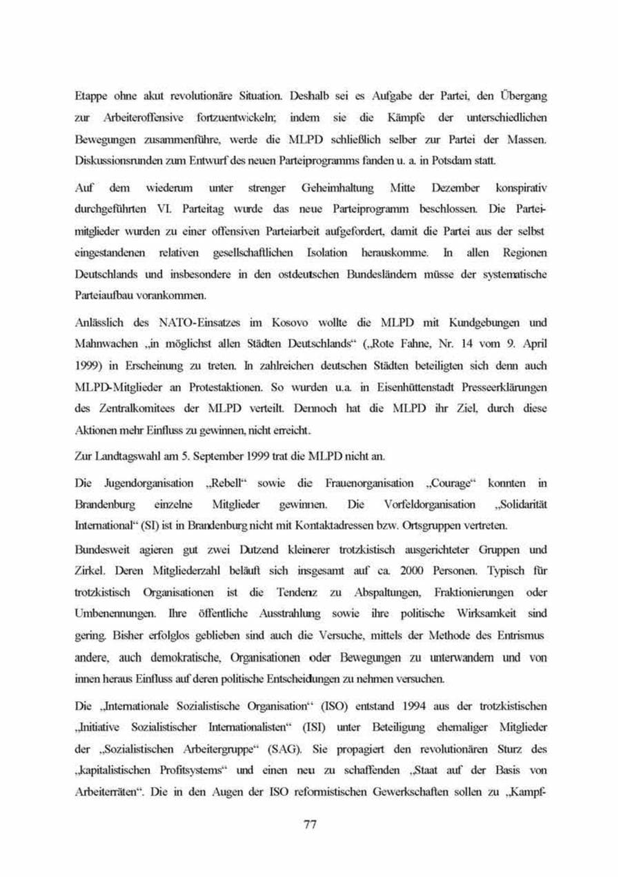 Seite 77 des Verfassungsschutzbericht 1999 Brandenburg
