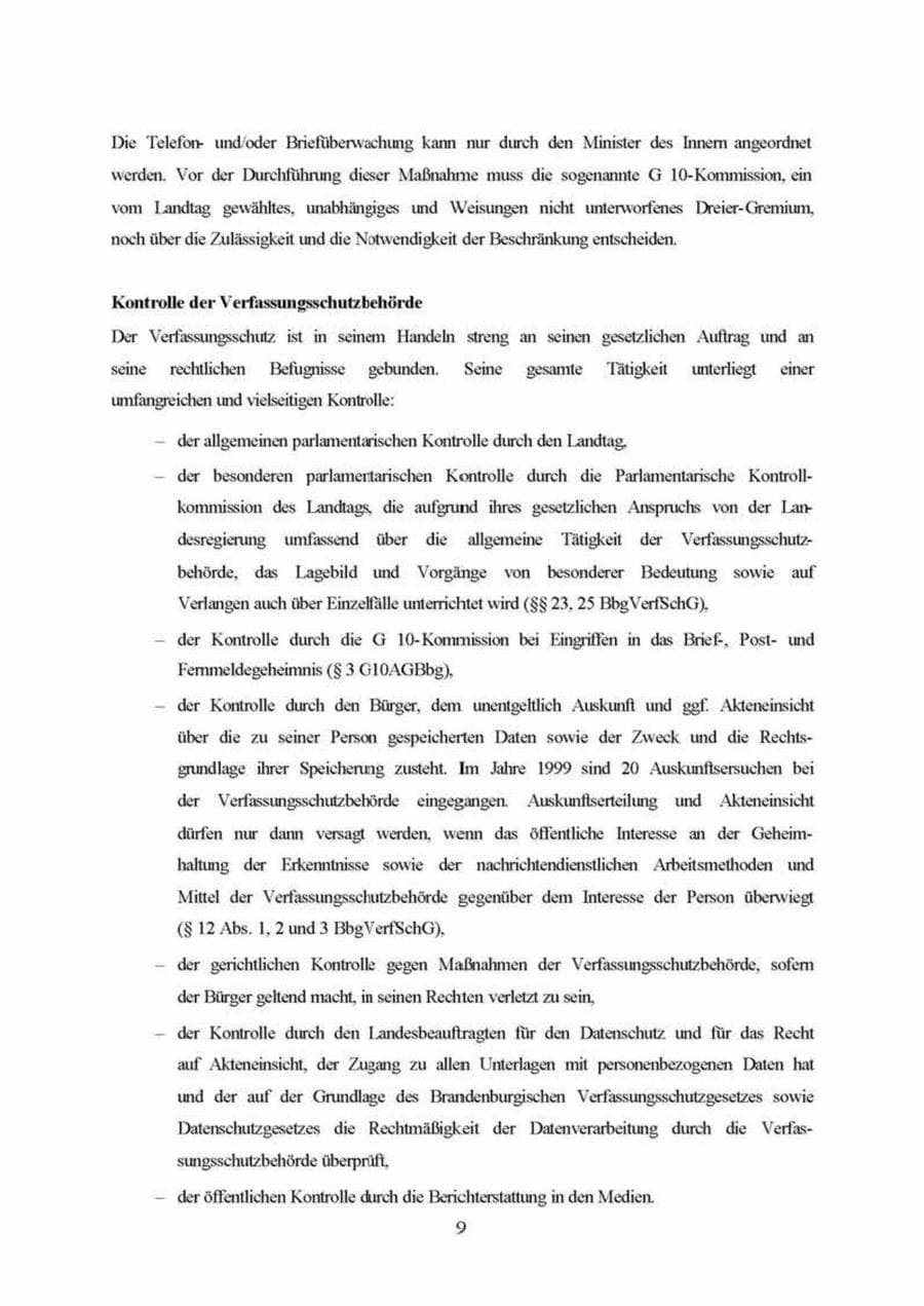 Seite 9 des Verfassungsschutzbericht 1999 Brandenburg