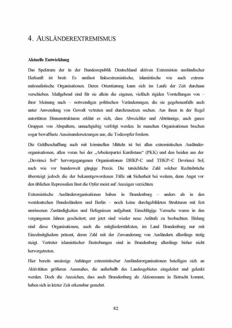 Seite 82 des Verfassungsschutzbericht 1999 Brandenburg