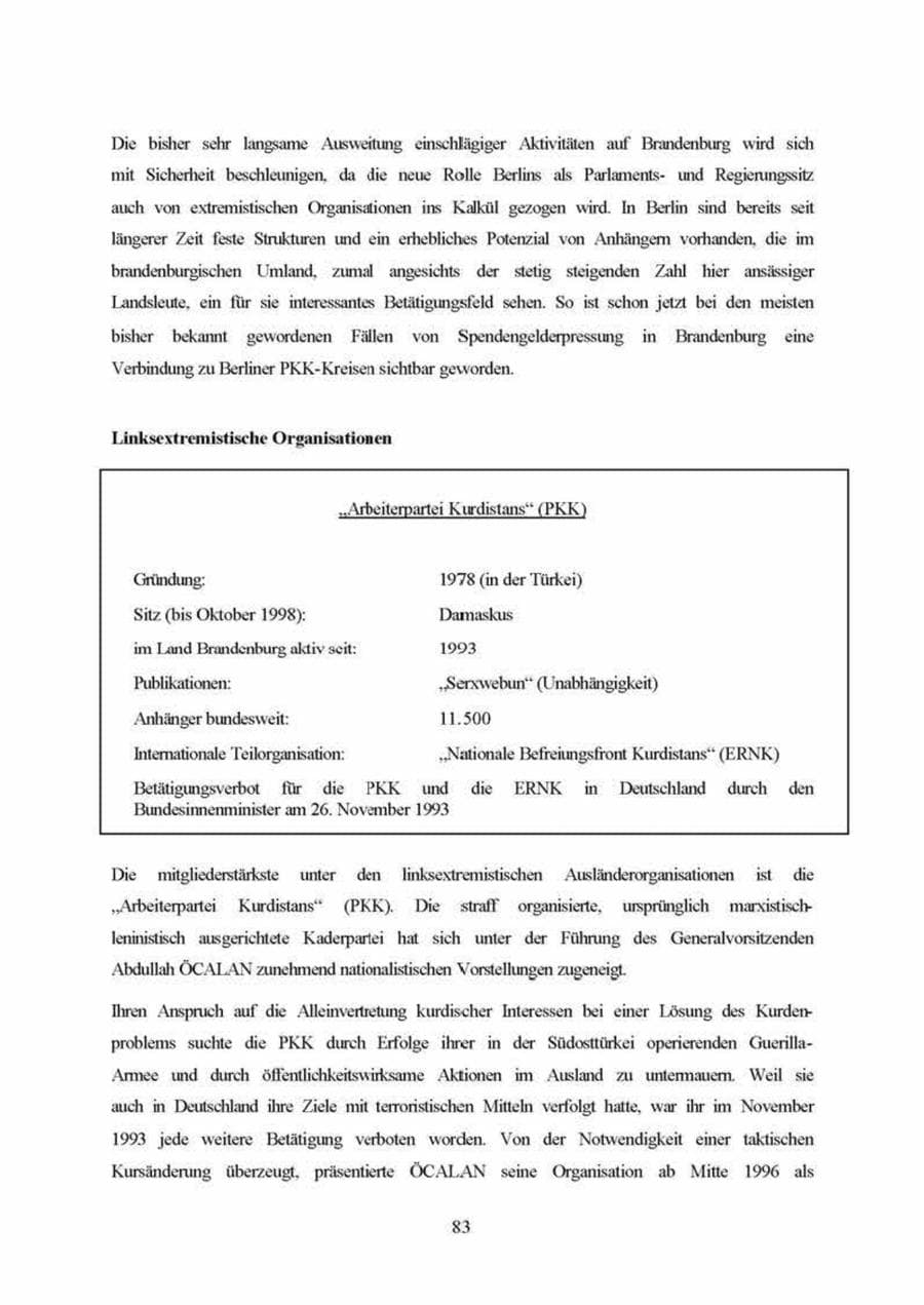 Seite 83 des Verfassungsschutzbericht 1999 Brandenburg
