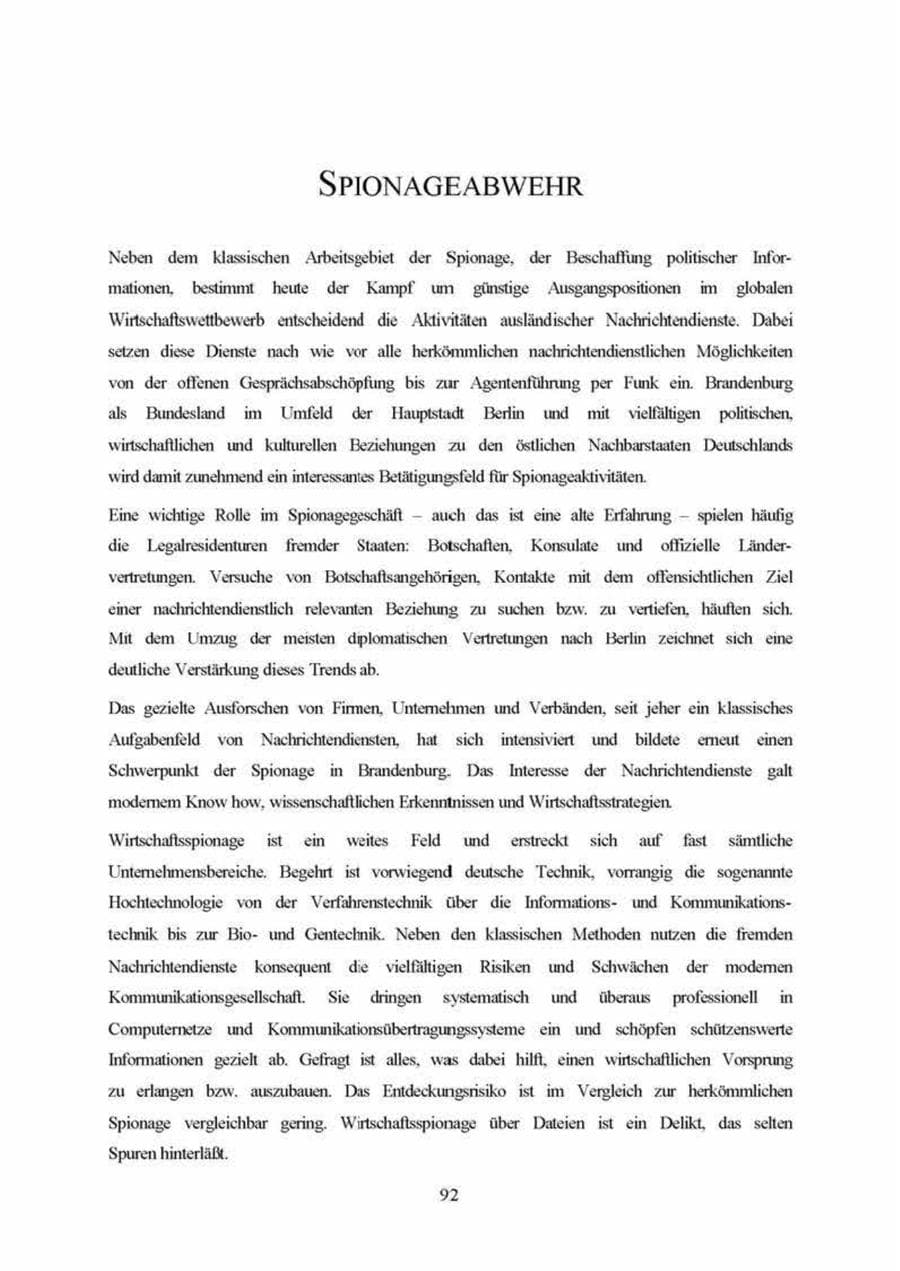 Seite 92 des Verfassungsschutzbericht 1999 Brandenburg