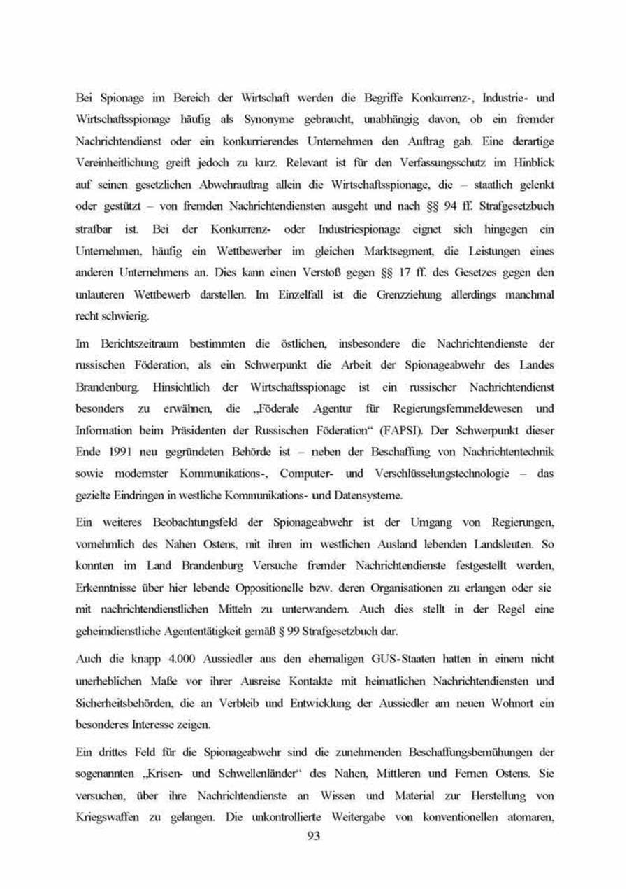 Seite 93 des Verfassungsschutzbericht 1999 Brandenburg