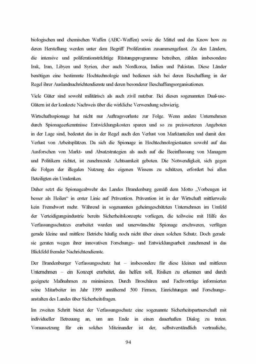 Seite 94 des Verfassungsschutzbericht 1999 Brandenburg