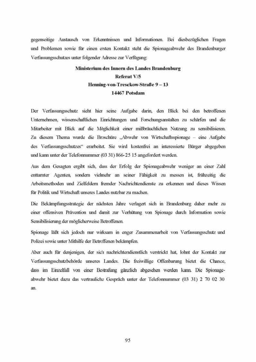 Seite 95 des Verfassungsschutzbericht 1999 Brandenburg