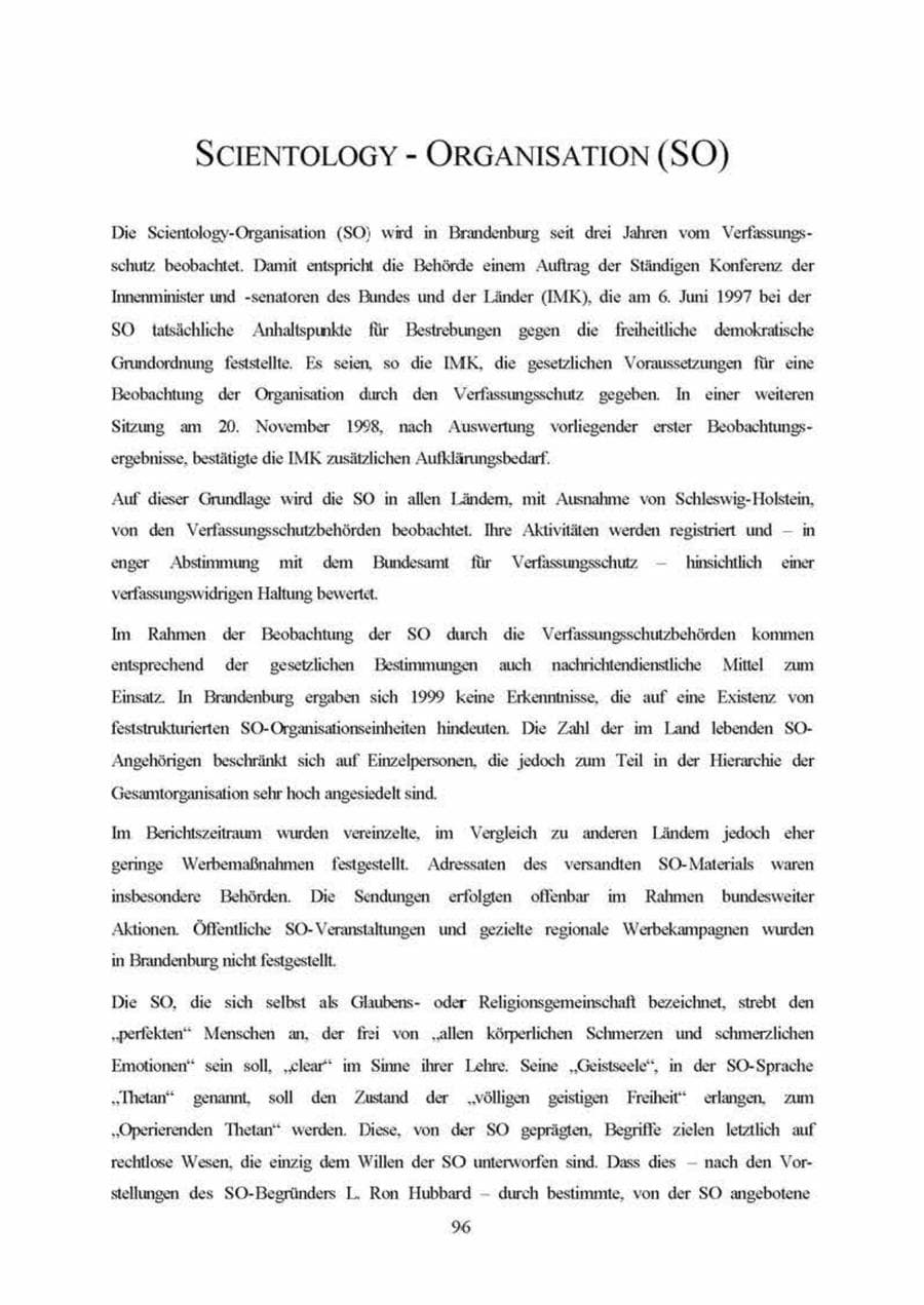 Seite 96 des Verfassungsschutzbericht 1999 Brandenburg