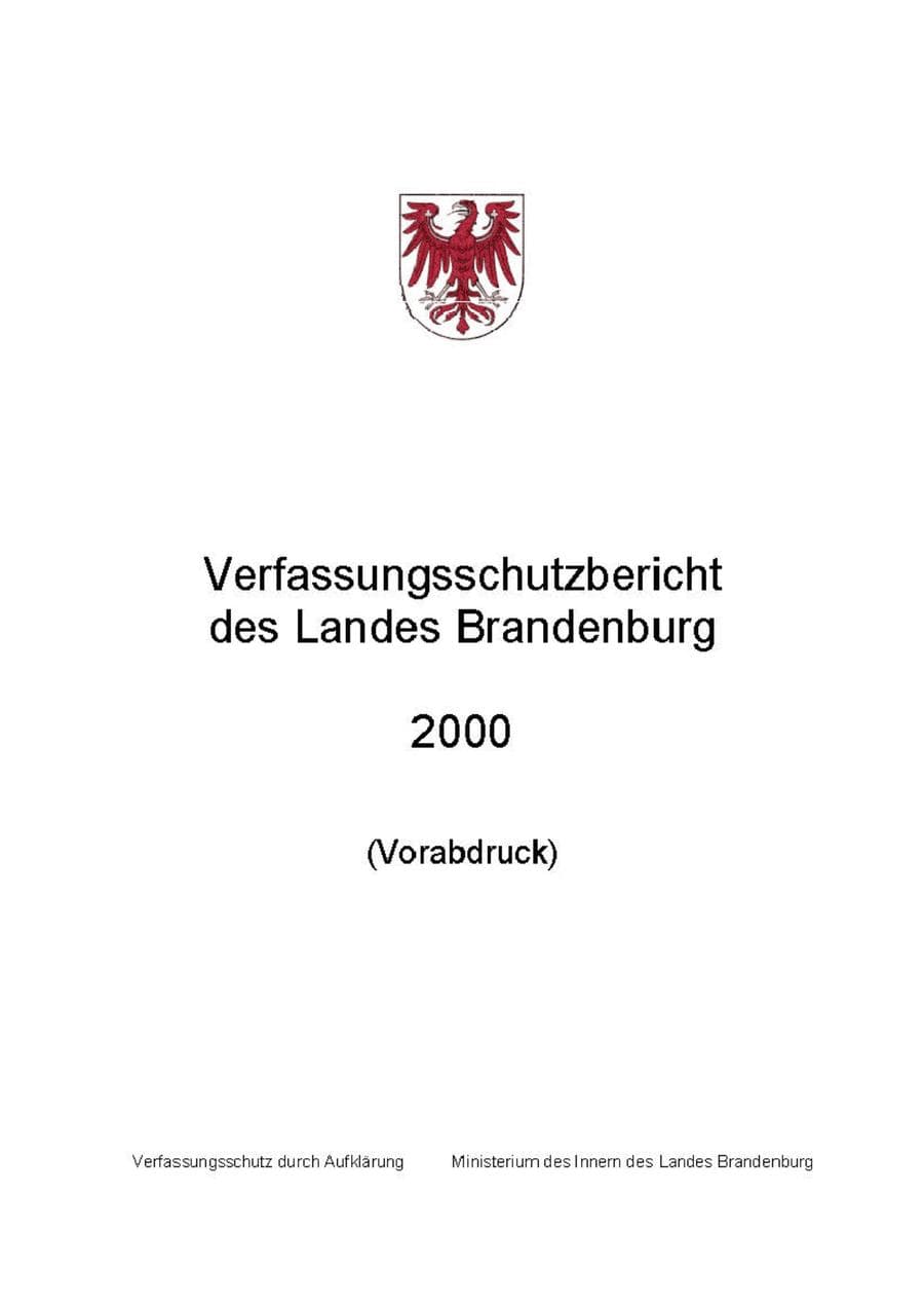 Seite 1 des Verfassungsschutzbericht 2000 Brandenburg