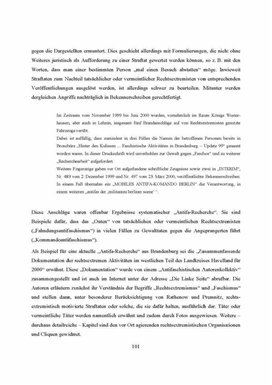 Seite 101 des Verfassungsschutzbericht 2000 Brandenburg
