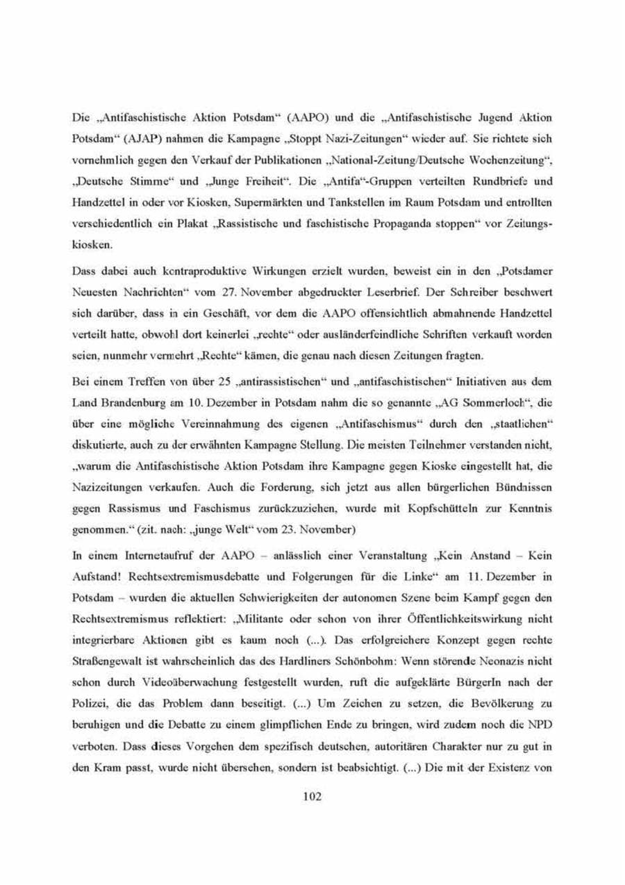 Seite 102 des Verfassungsschutzbericht 2000 Brandenburg