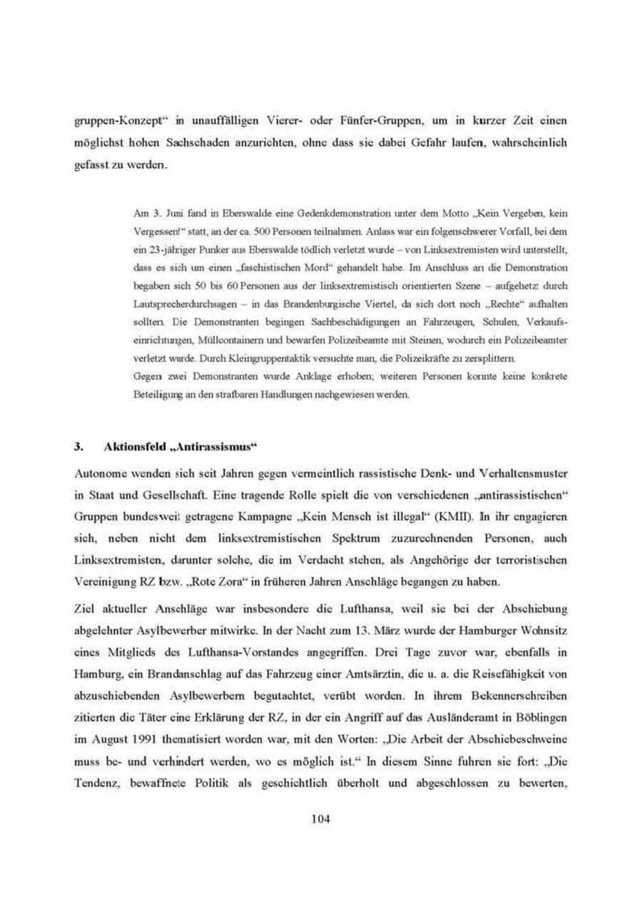 Seite 104 des Verfassungsschutzbericht 2000 Brandenburg