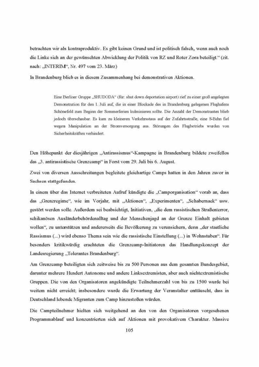 Seite 105 des Verfassungsschutzbericht 2000 Brandenburg