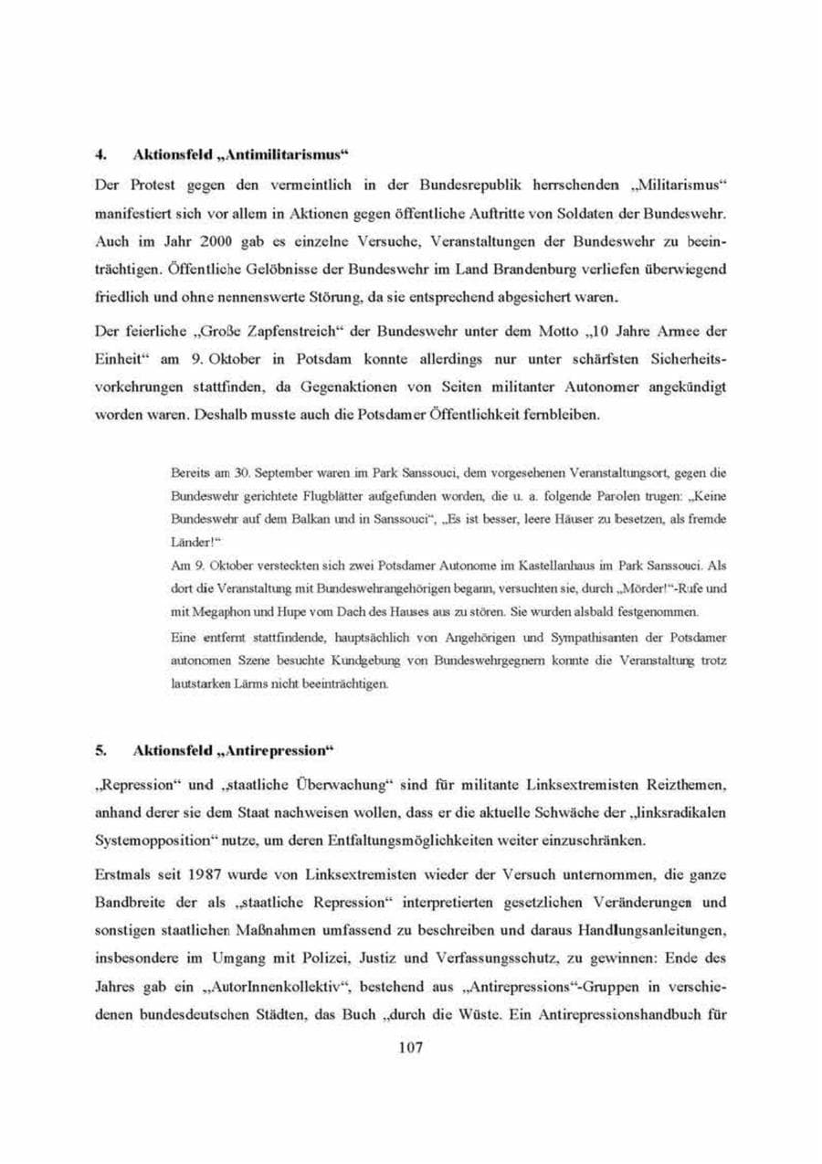 Seite 107 des Verfassungsschutzbericht 2000 Brandenburg