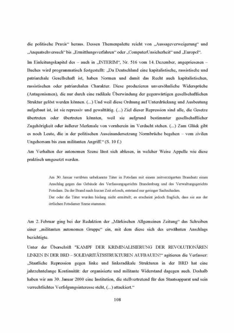 Seite 108 des Verfassungsschutzbericht 2000 Brandenburg