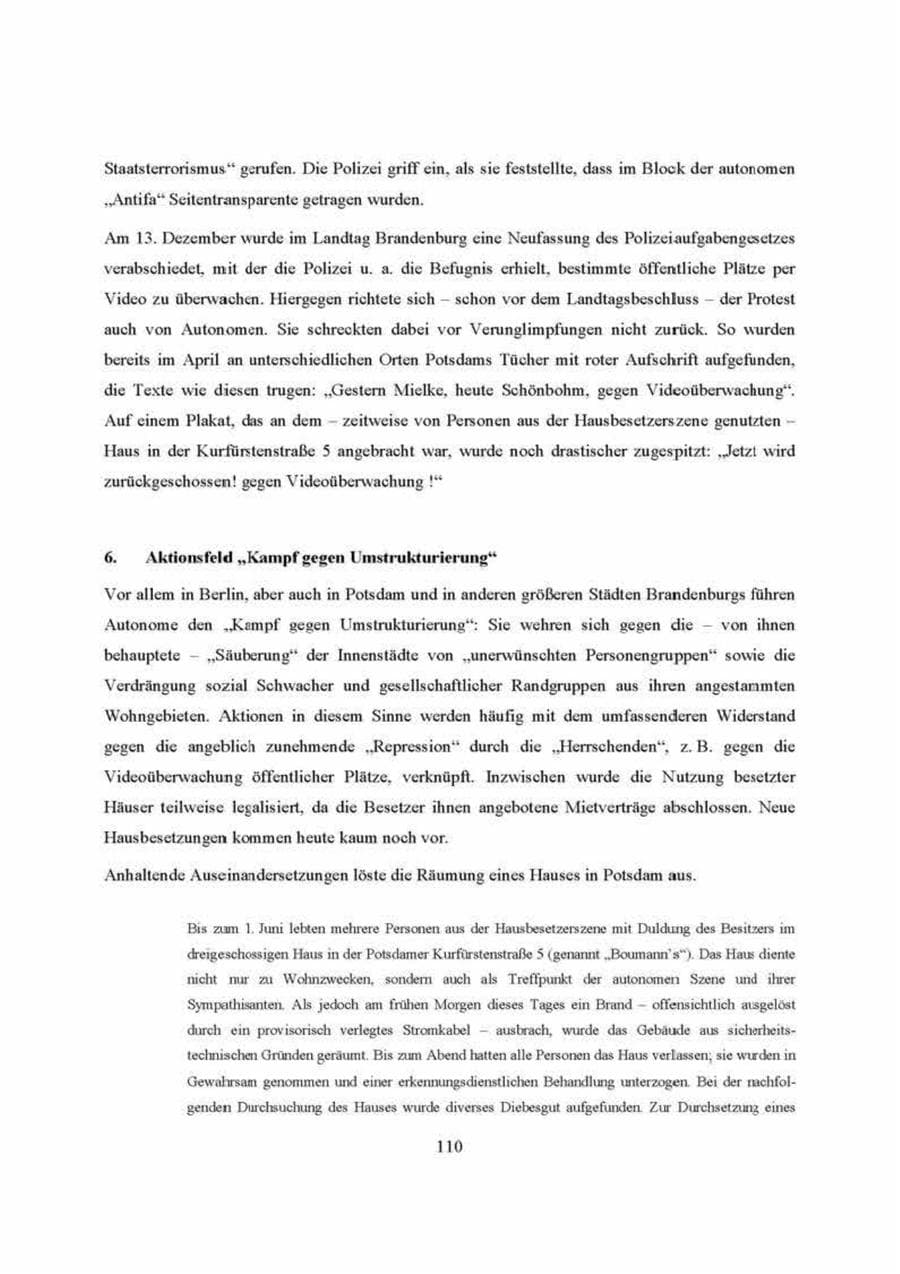 Seite 110 des Verfassungsschutzbericht 2000 Brandenburg
