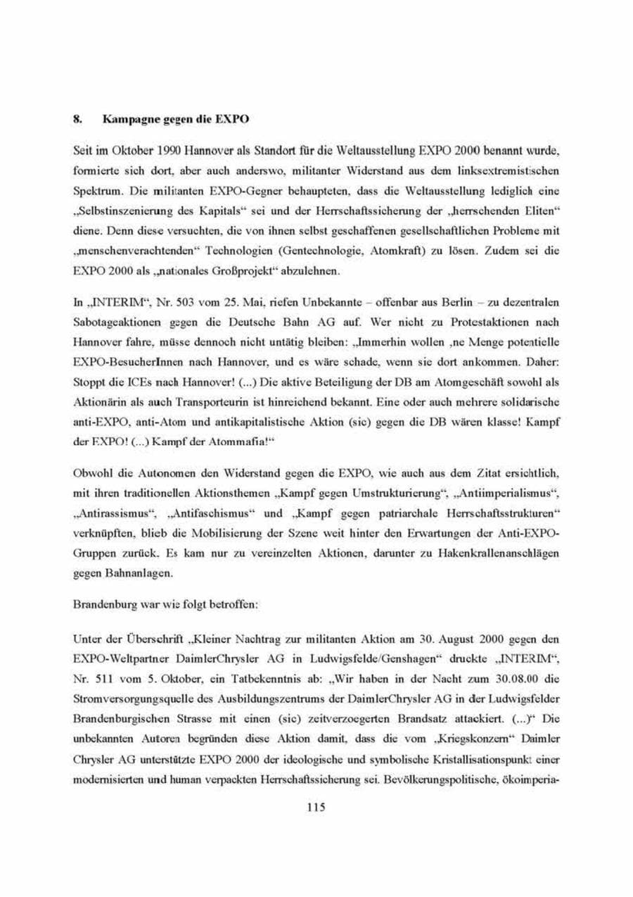 Seite 115 des Verfassungsschutzbericht 2000 Brandenburg