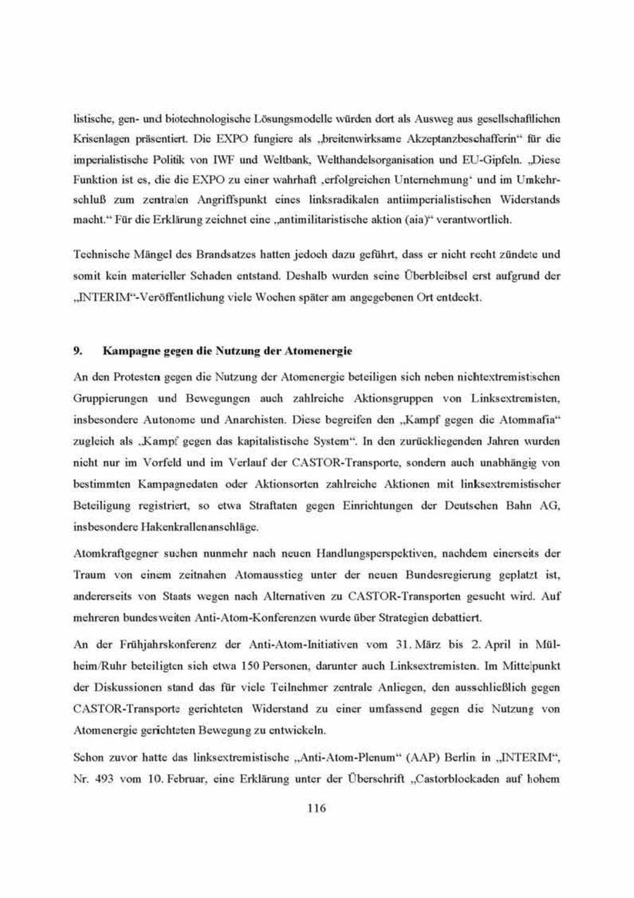 Seite 116 des Verfassungsschutzbericht 2000 Brandenburg