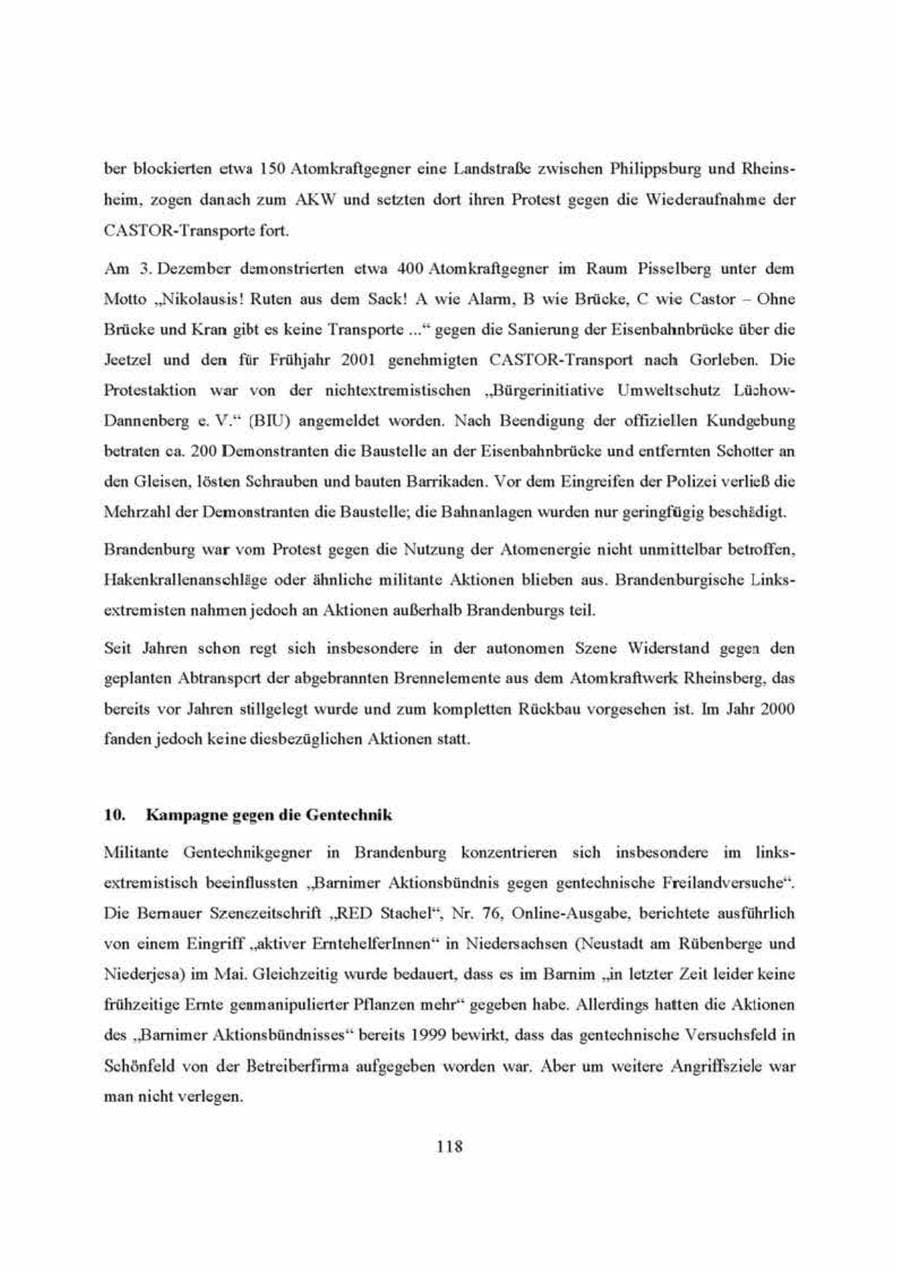 Seite 118 des Verfassungsschutzbericht 2000 Brandenburg