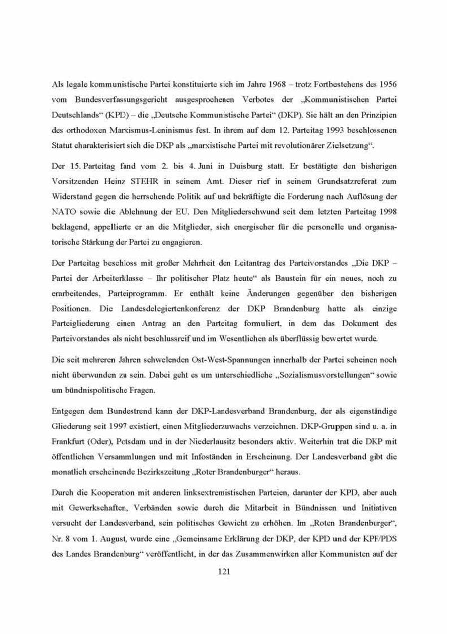Seite 121 des Verfassungsschutzbericht 2000 Brandenburg