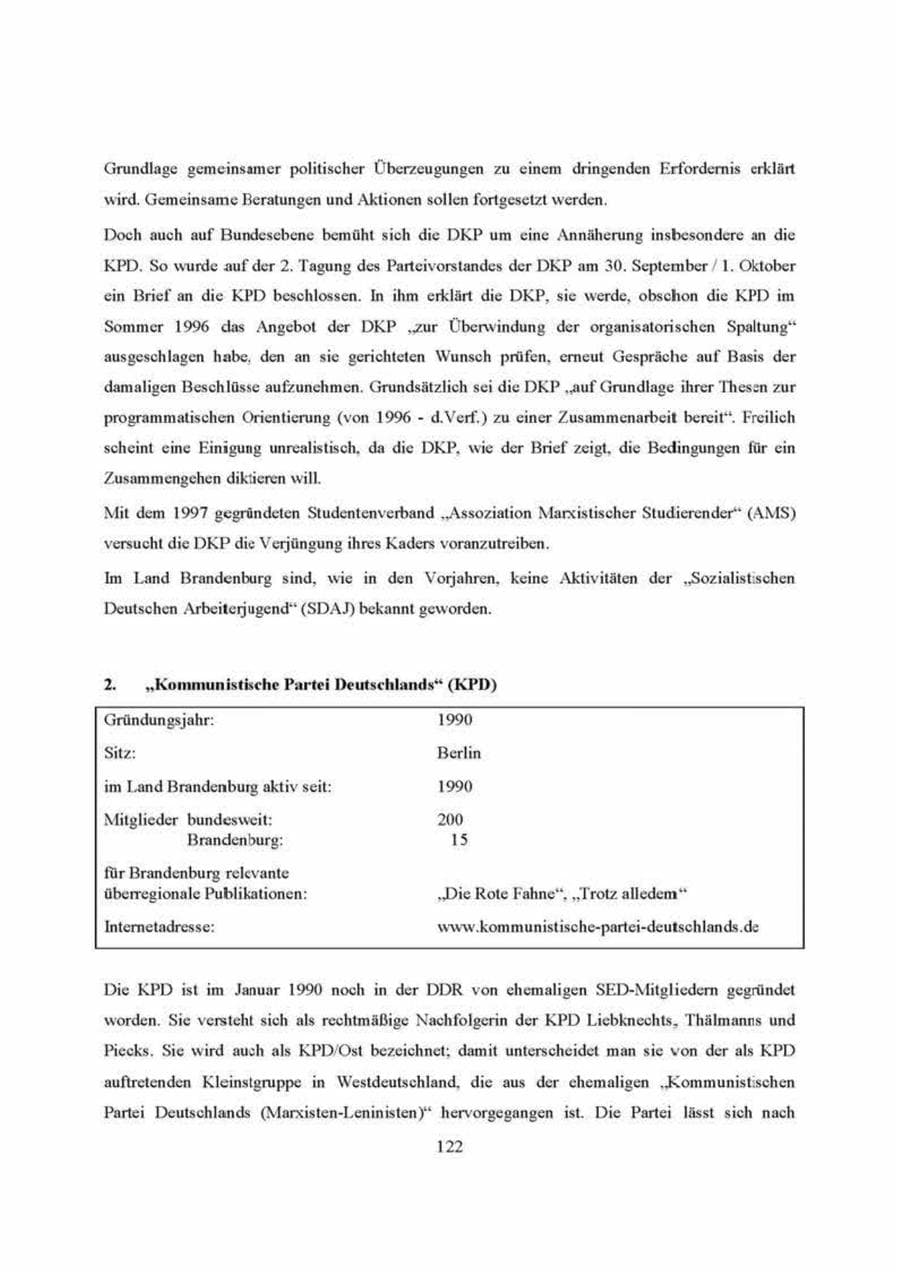 Seite 122 des Verfassungsschutzbericht 2000 Brandenburg