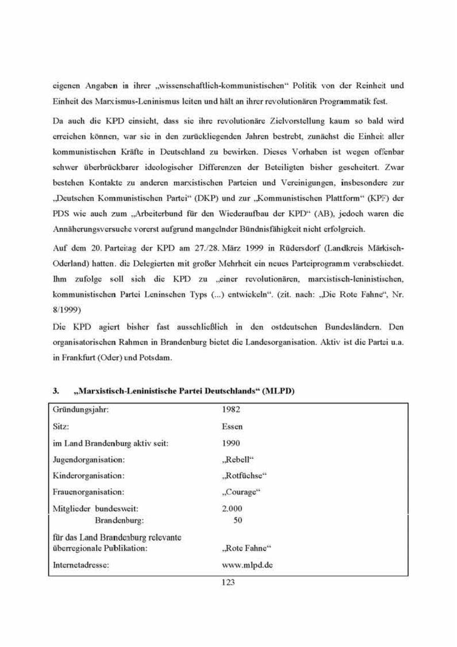 Seite 123 des Verfassungsschutzbericht 2000 Brandenburg